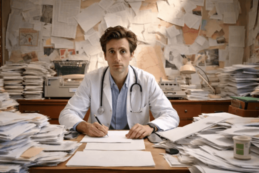 Surcharge administrative médecin cabinet bureaucratie - midjourney-1